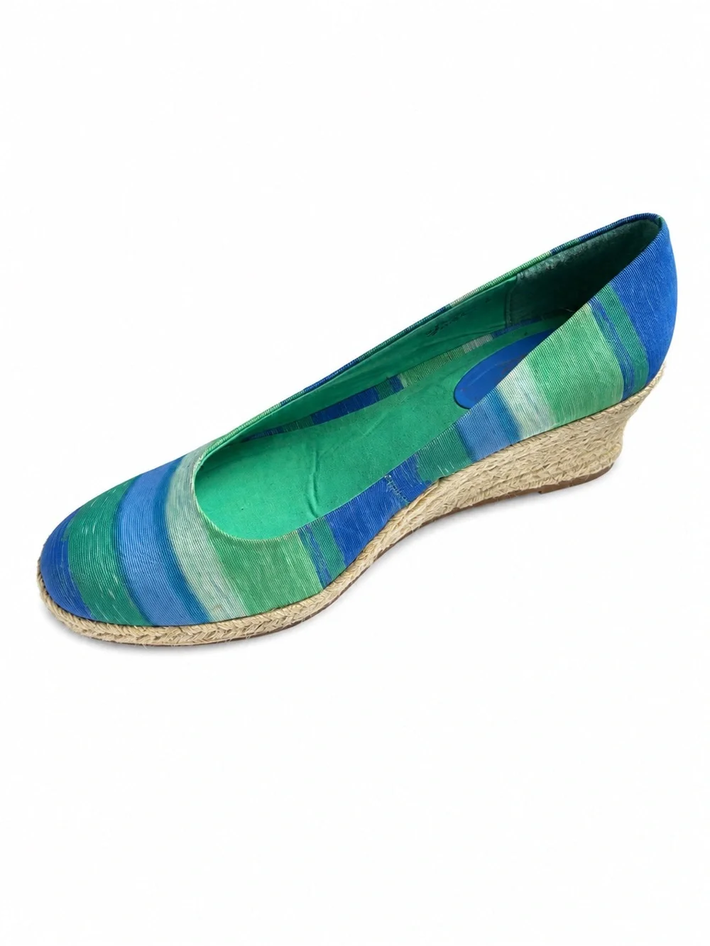 Soft Style Hush Puppies Feri Espadrille Pumps Women’s 10 Blue Jade Stripe